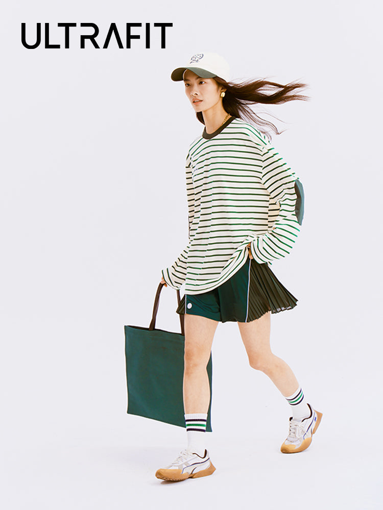 Long-Sleeved Green & White Tennis Top