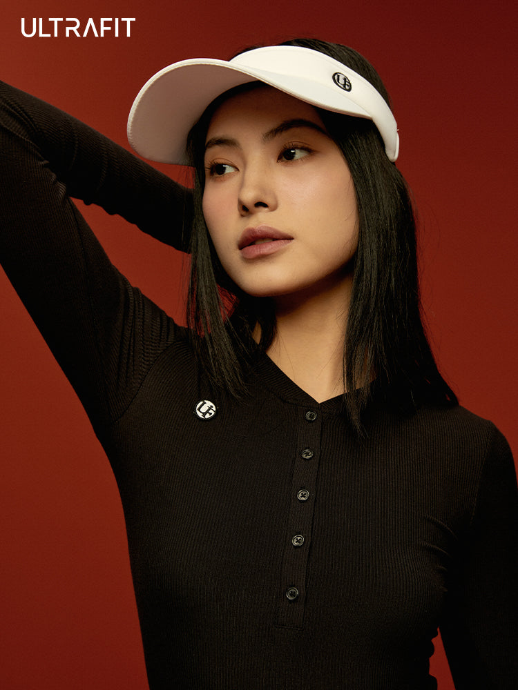 Classic Black Henley Base Layer Long-Sleeved Tennis Top