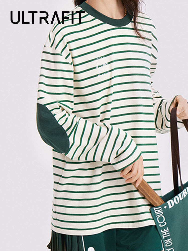 Long-Sleeved Green & White Tennis Top