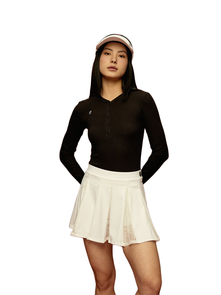Classic Black Henley Base Layer Long-Sleeved Tennis Top