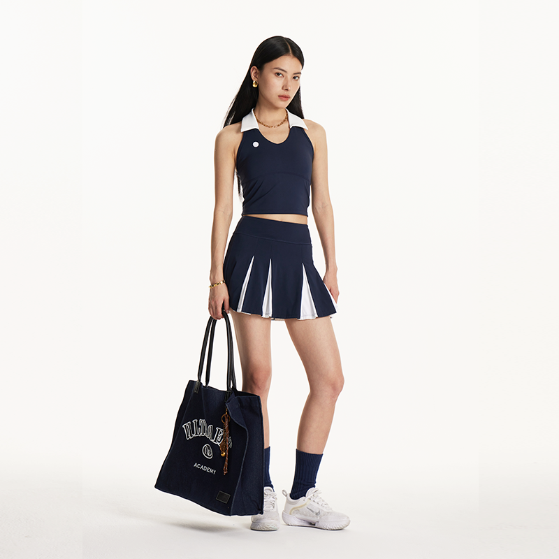 High-Waisted Navy & White Skort