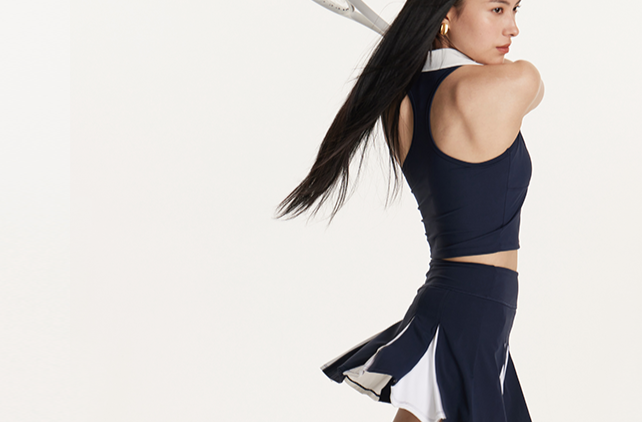 High-Waisted Navy & White Skort