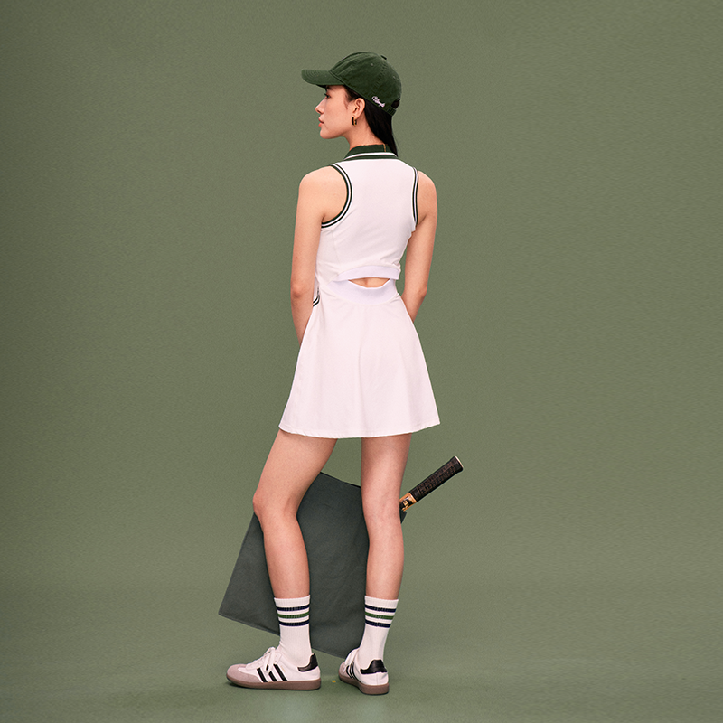 Retro White & Green V-Neck Polo Tennis Dress