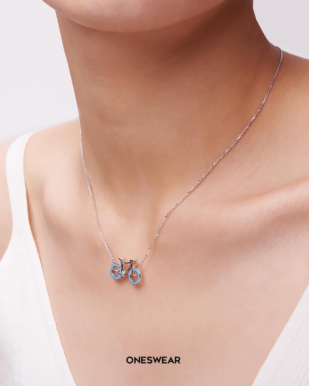Blue & Silver Bicycle Necklace