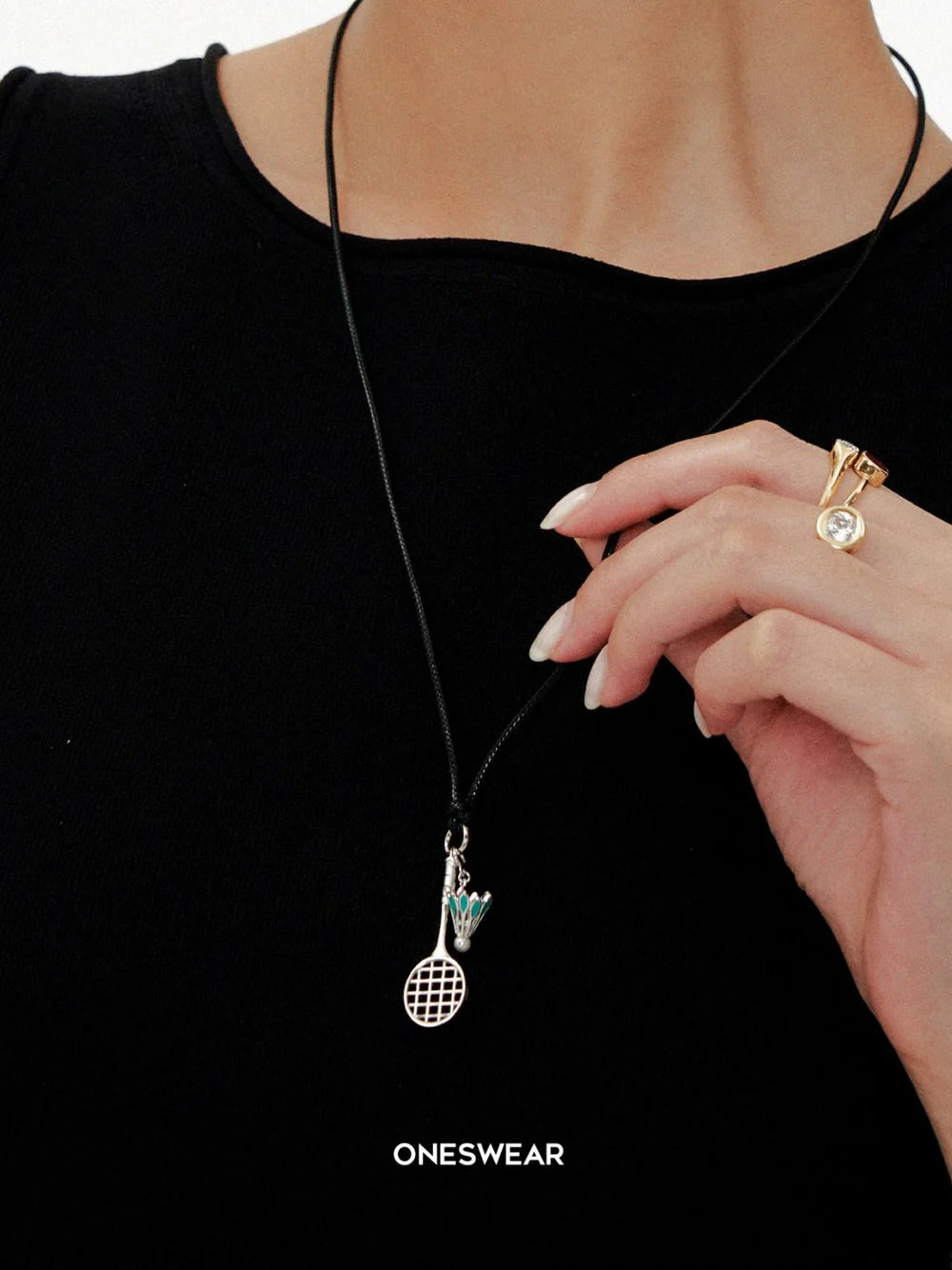 Silver & Green Badminton Necklace