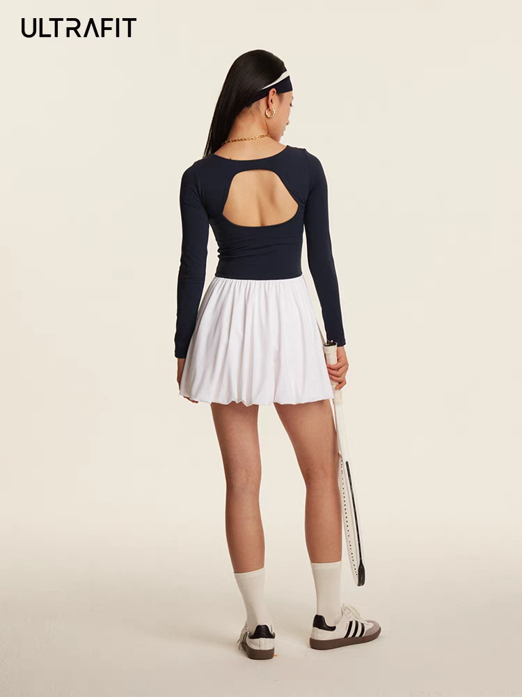 Navy & White Long-Sleeved Tennis Dress