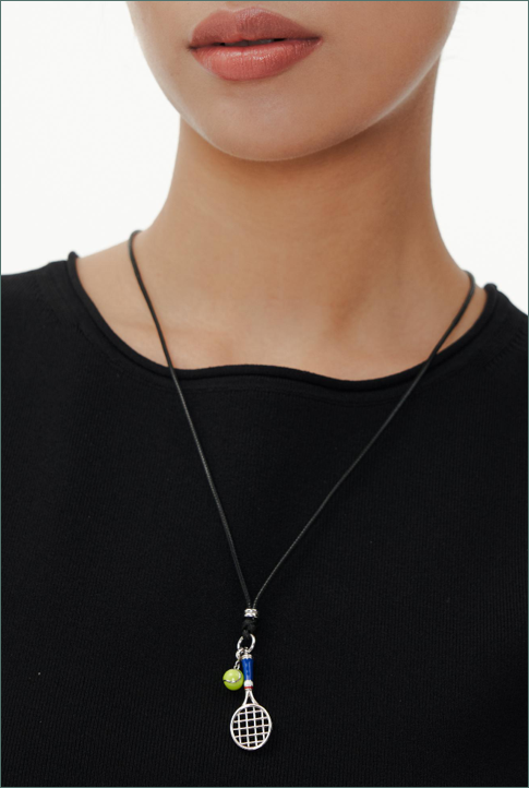 White Gold Tennis Necklace with Leather Cord