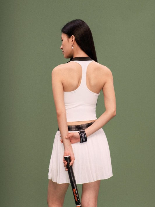 Black and White Contrast Polo-Collar Top