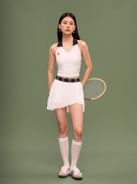 Black and White Contrast Polo-Collar Top
