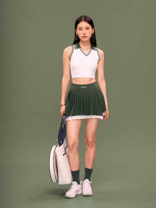 Two-Tone White & Green Double-Layer Skort