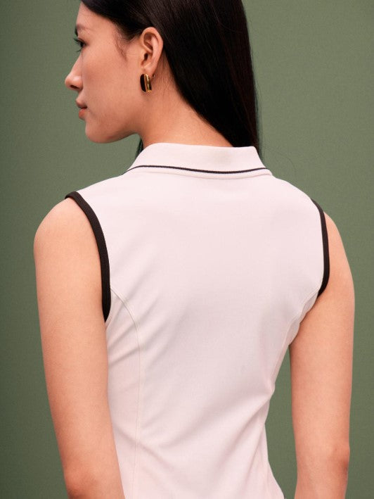 White Pleated Dress with Polo Collar