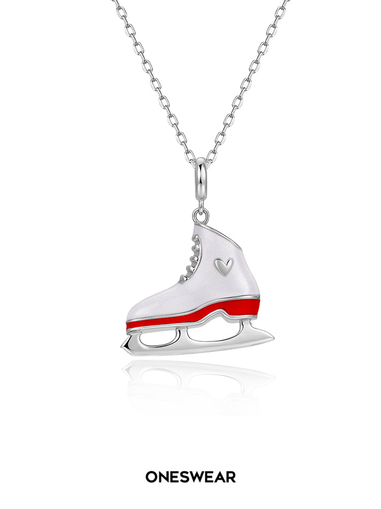 White & Red Ice Skate Necklace