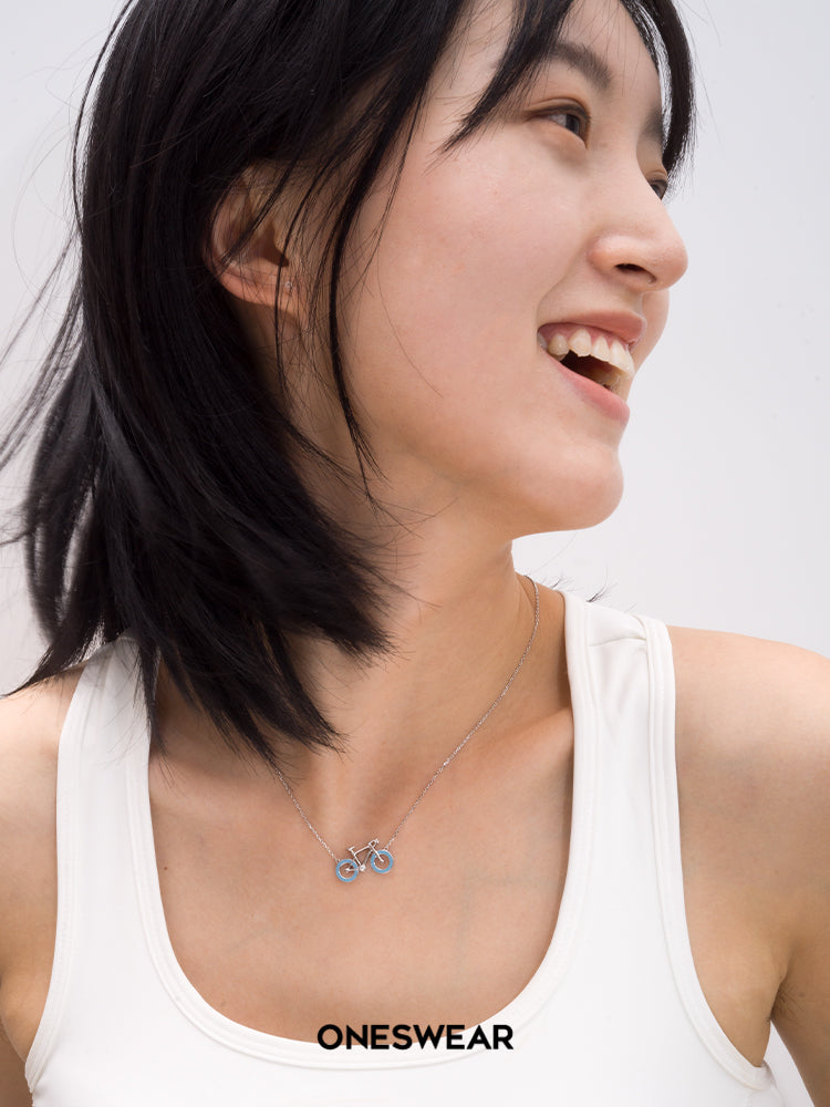 Blue & Silver Bicycle Necklace