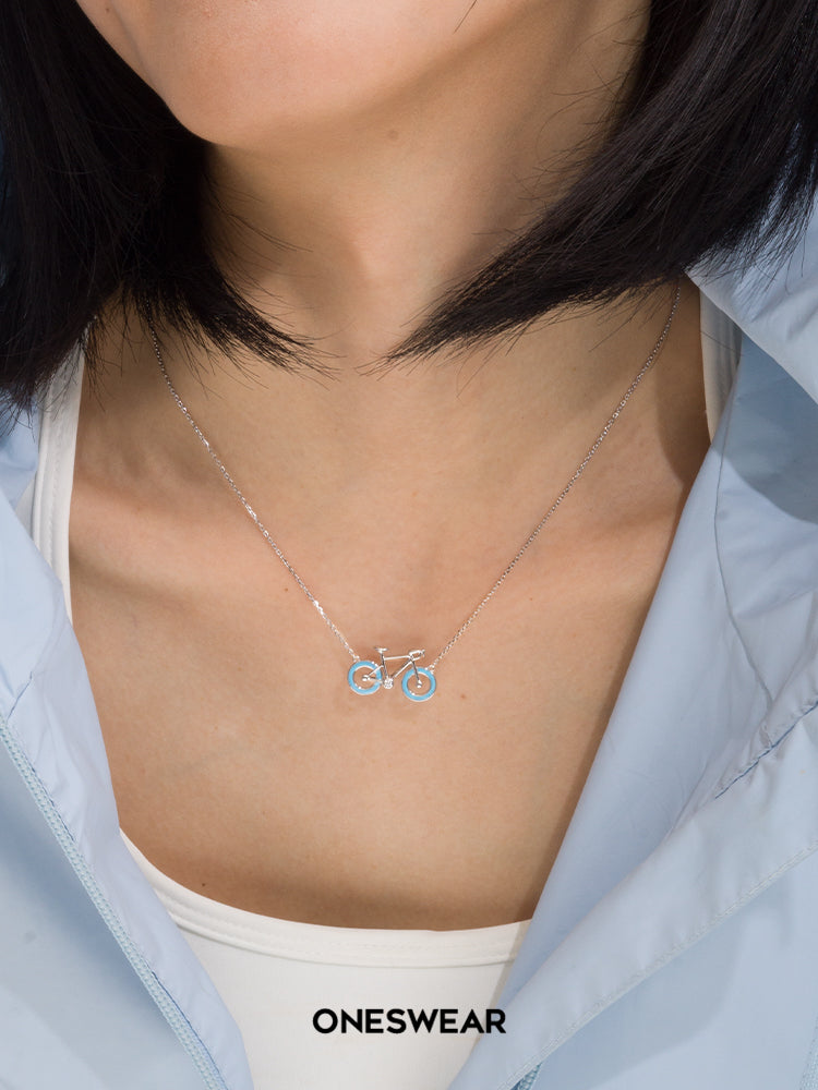 Blue & Silver Bicycle Necklace
