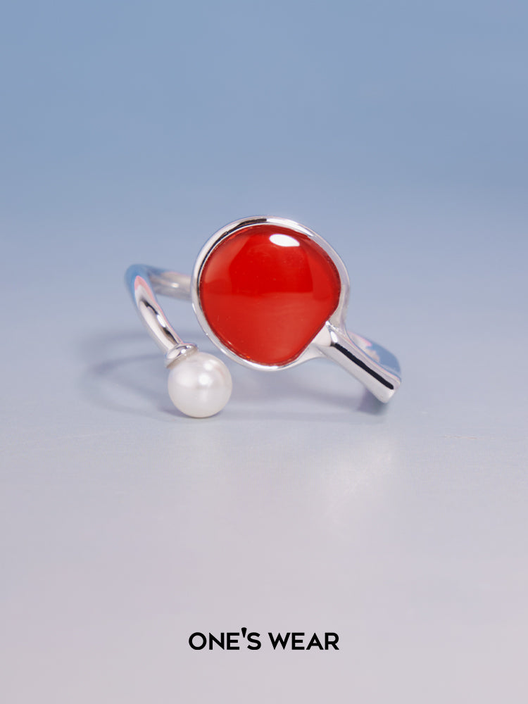 Red Table Tennis Ring with Pearl