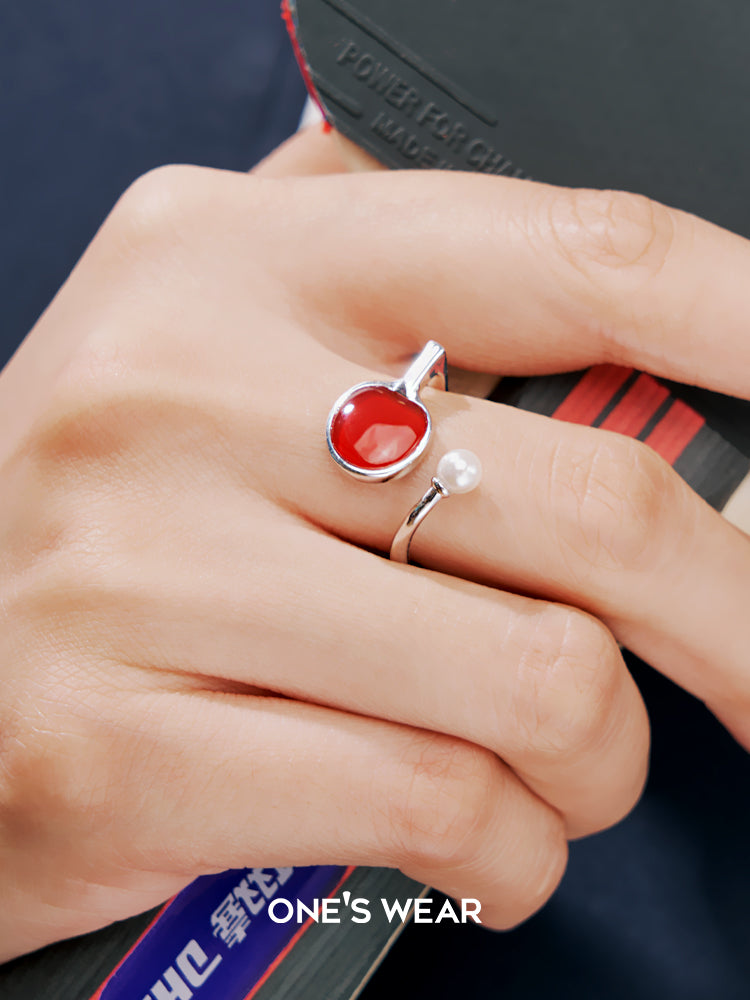 Red Table Tennis Ring with Pearl