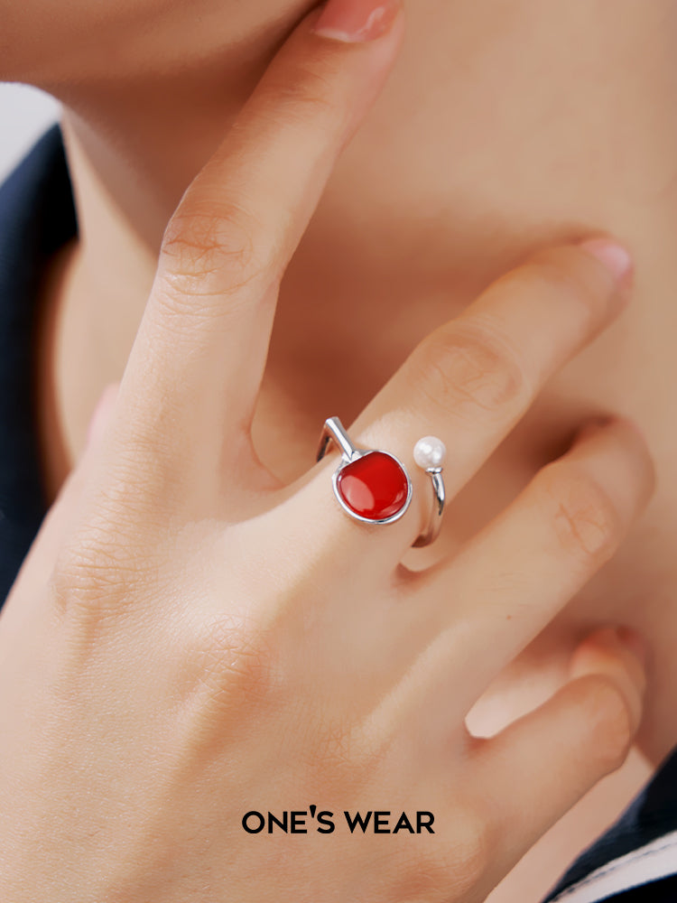 Red Table Tennis Ring with Pearl