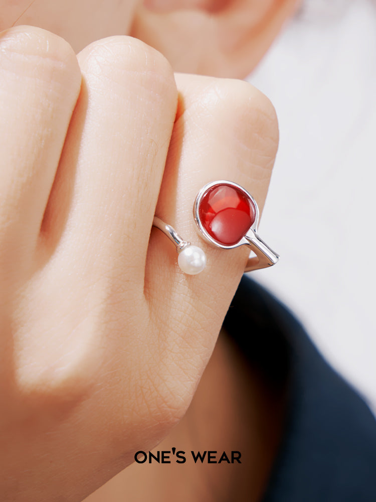 Red Table Tennis Ring with Pearl