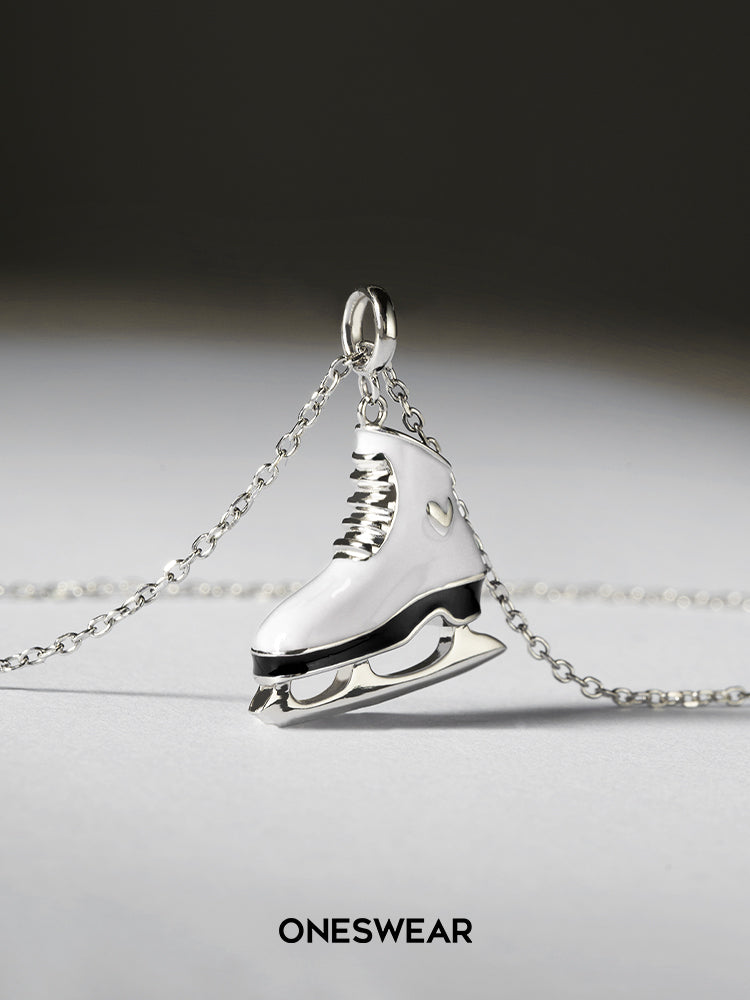 White & Black Ice Skate Necklace