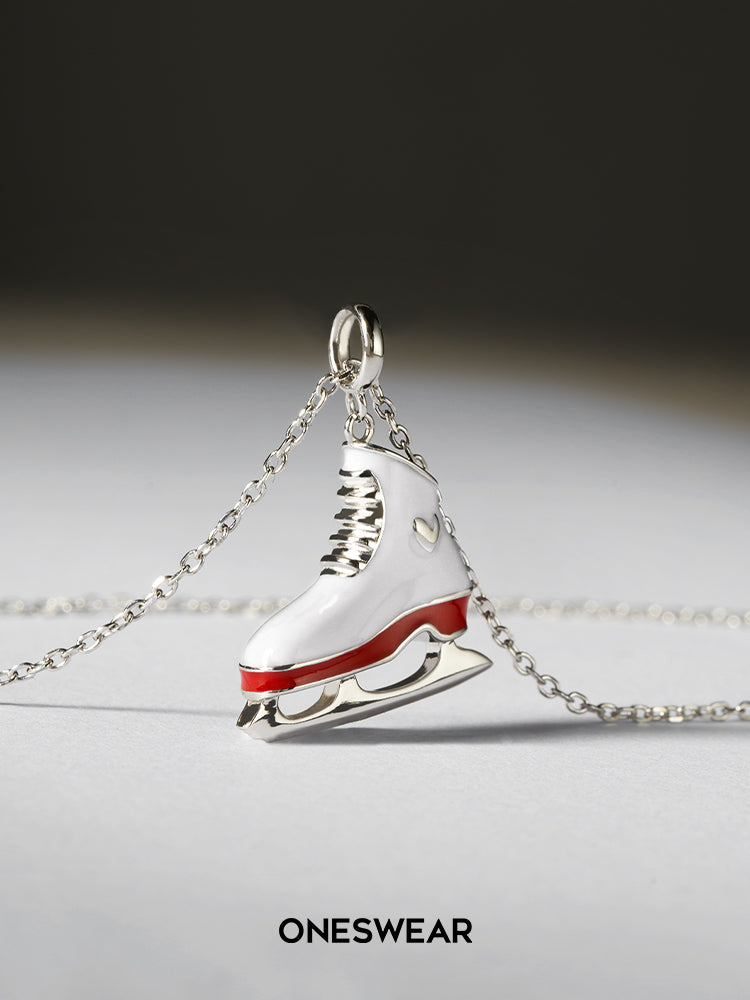White & Red Ice Skate Necklace