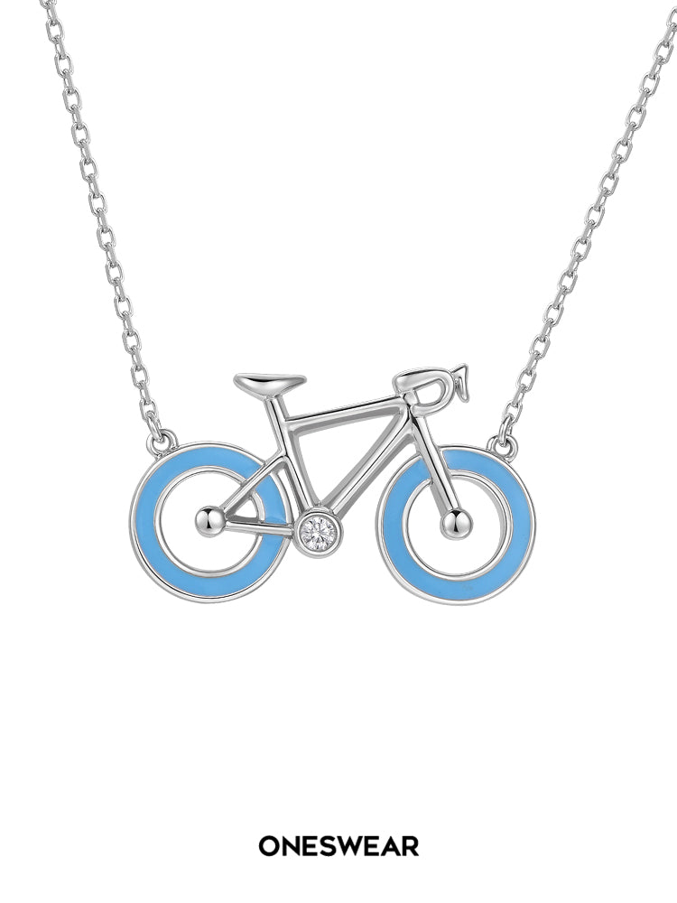 Blue & Silver Bicycle Necklace