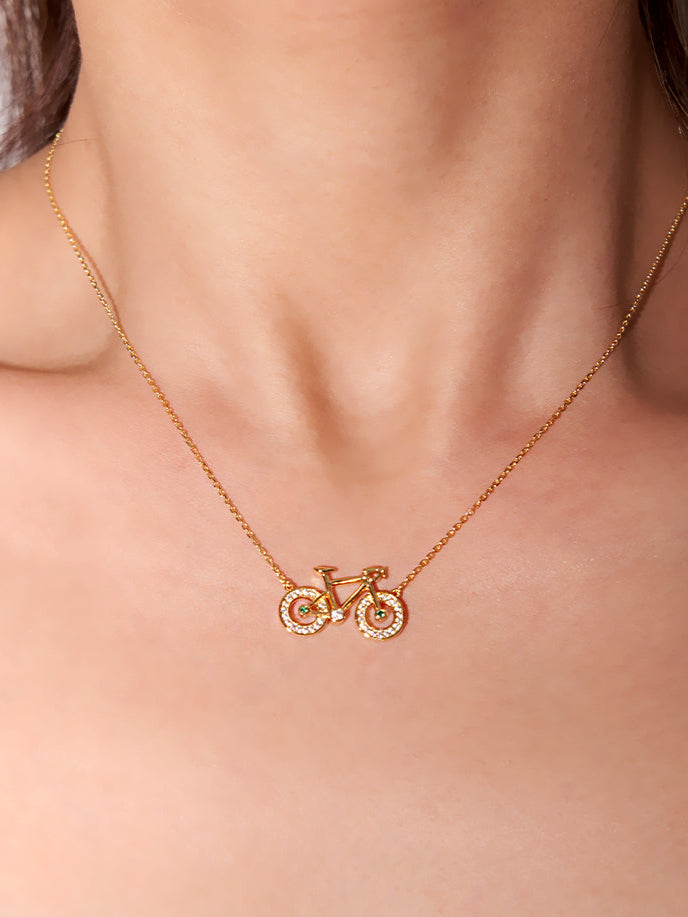 Gold & Zircon Bicycle Necklace