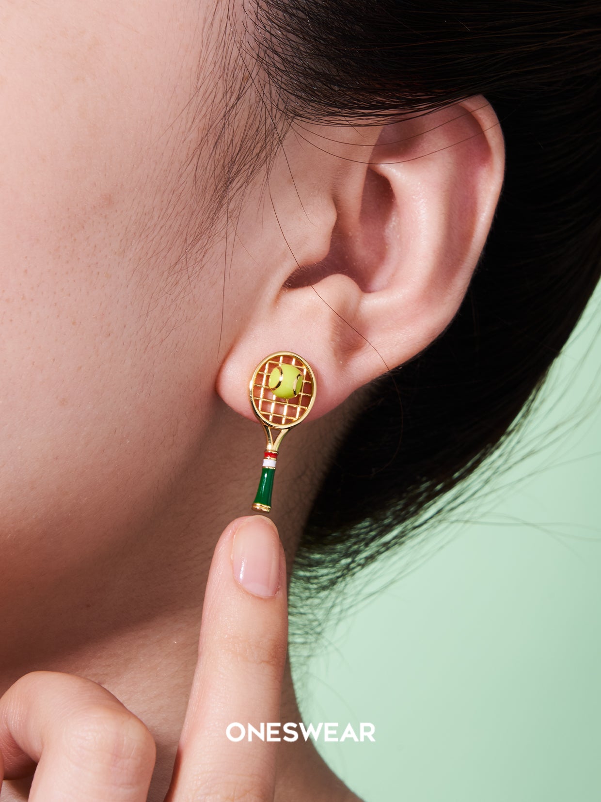 Tennis Racket and Ball Earring Stud (Single)