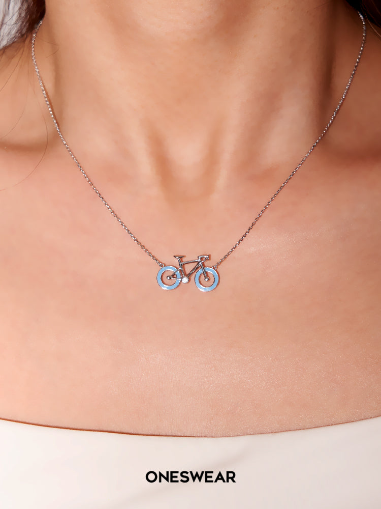 Blue & Silver Bicycle Necklace