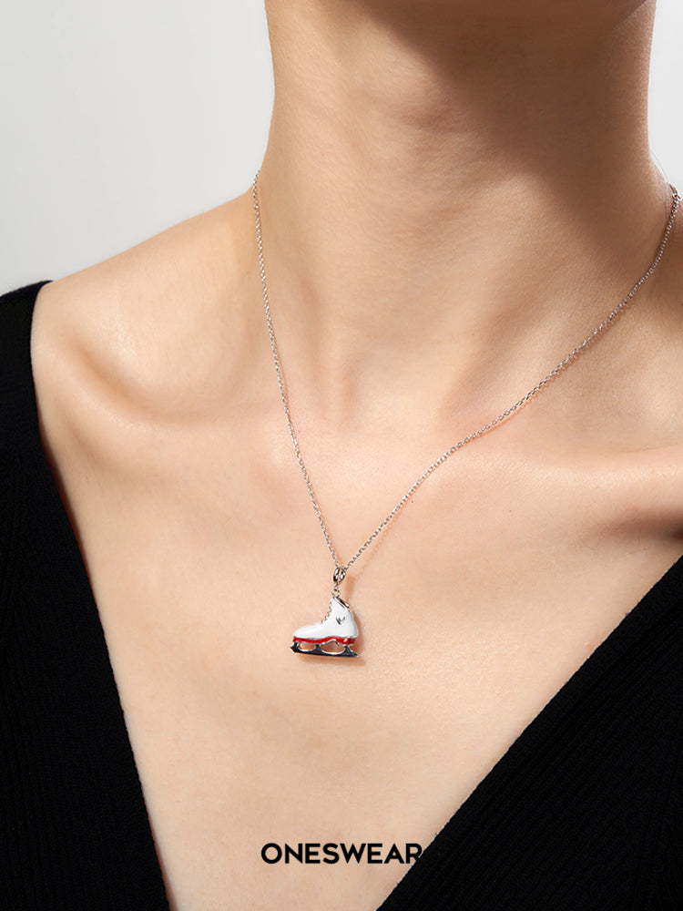 White & Red Ice Skate Necklace