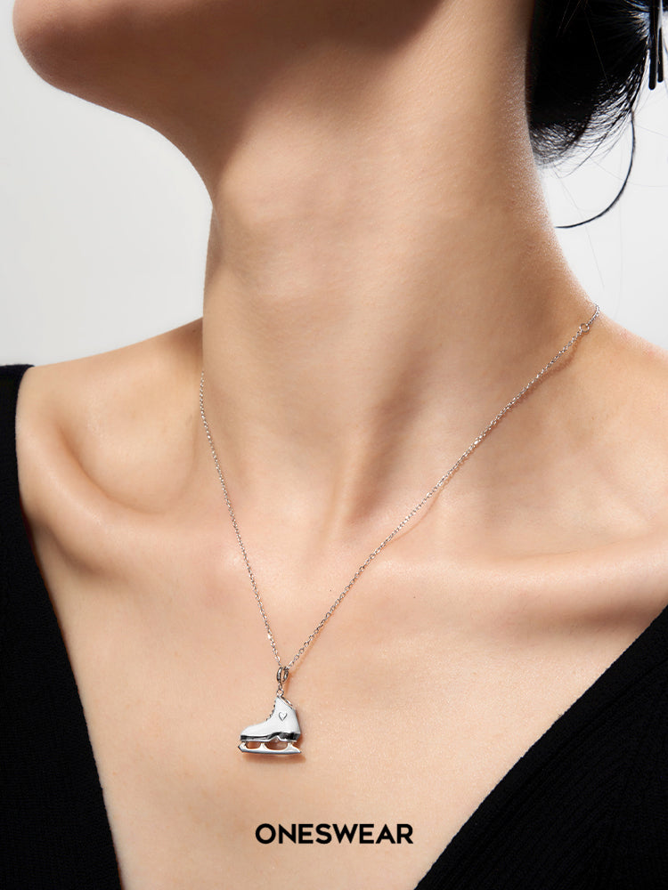 White & Black Ice Skate Necklace