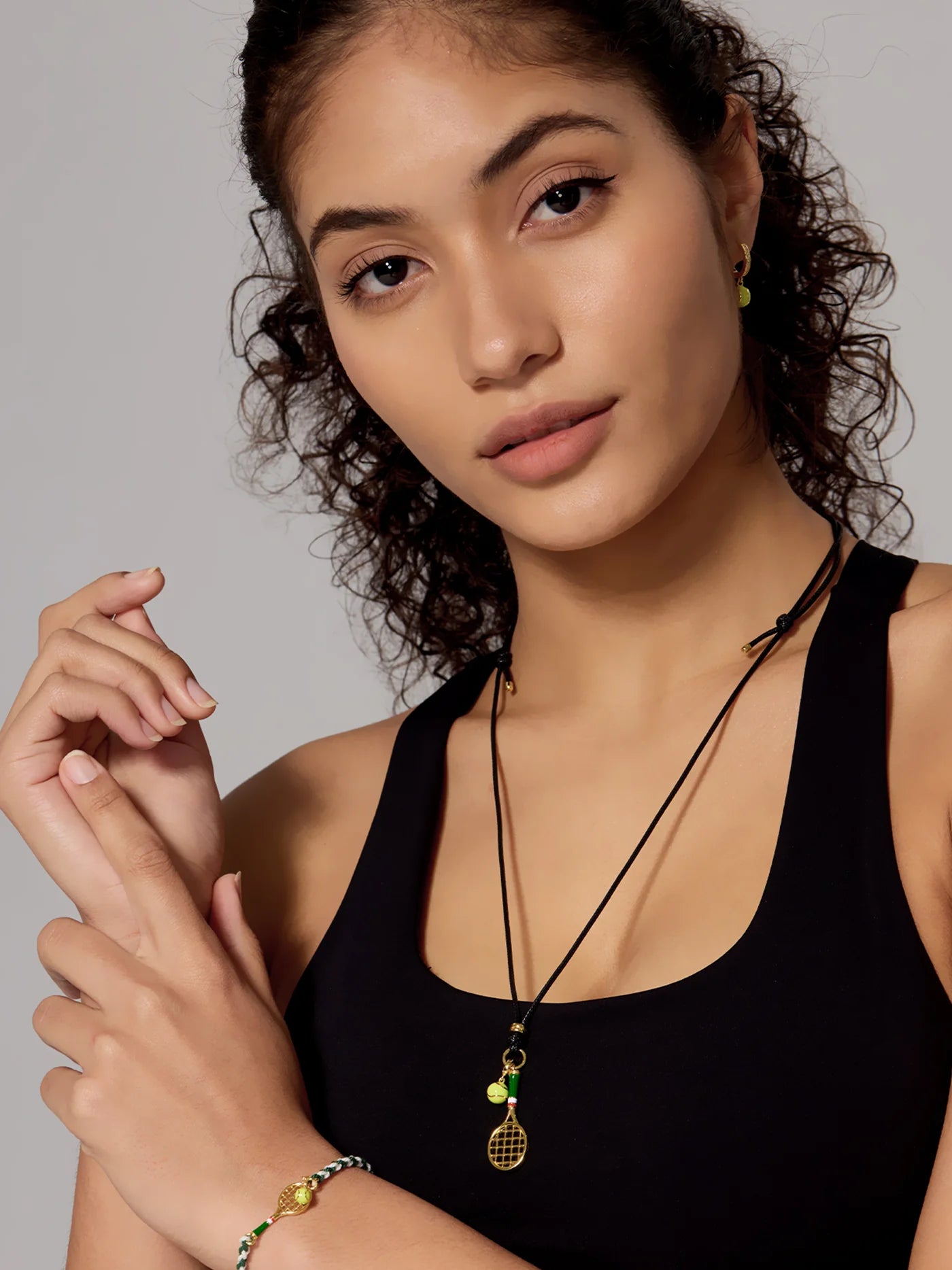 Yellow Gold Tennis Necklace with Leather Cord