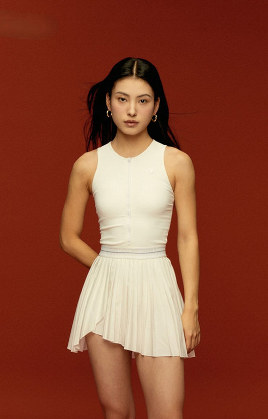 Breathable UV-Blocking White Sleeveless Tennis Dress