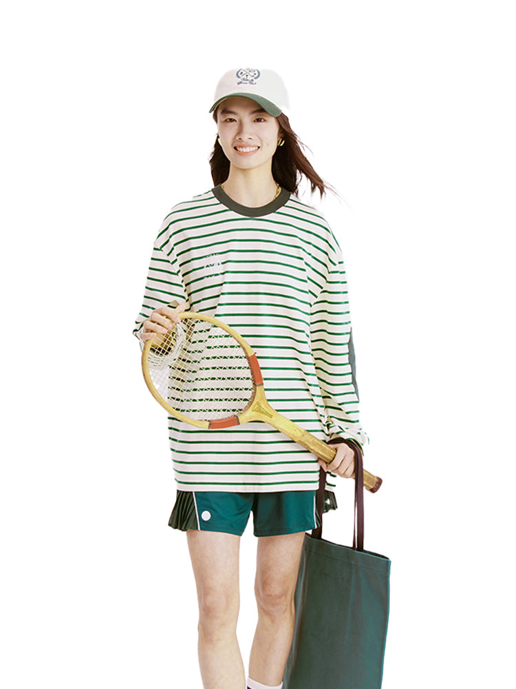 Long-Sleeved Green & White Tennis Top