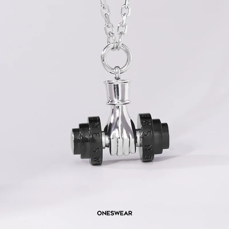 Black & Silver Dumbbell Necklace