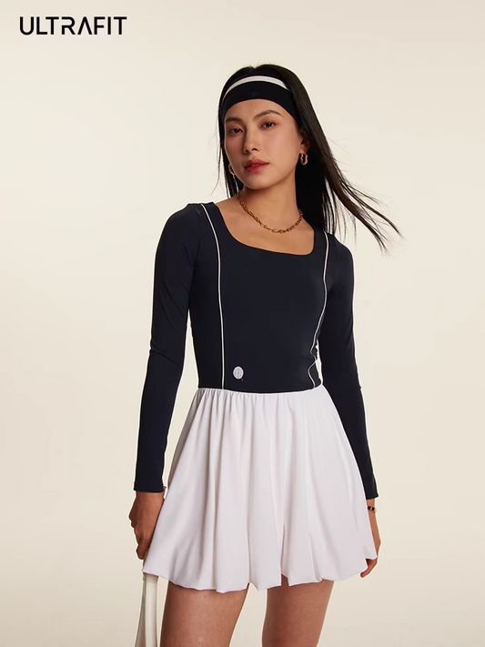 Navy & White Long-Sleeved Tennis Dress