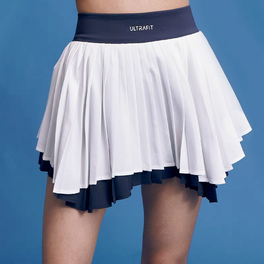 Two-Tone White & Navy Double-Layer Skort