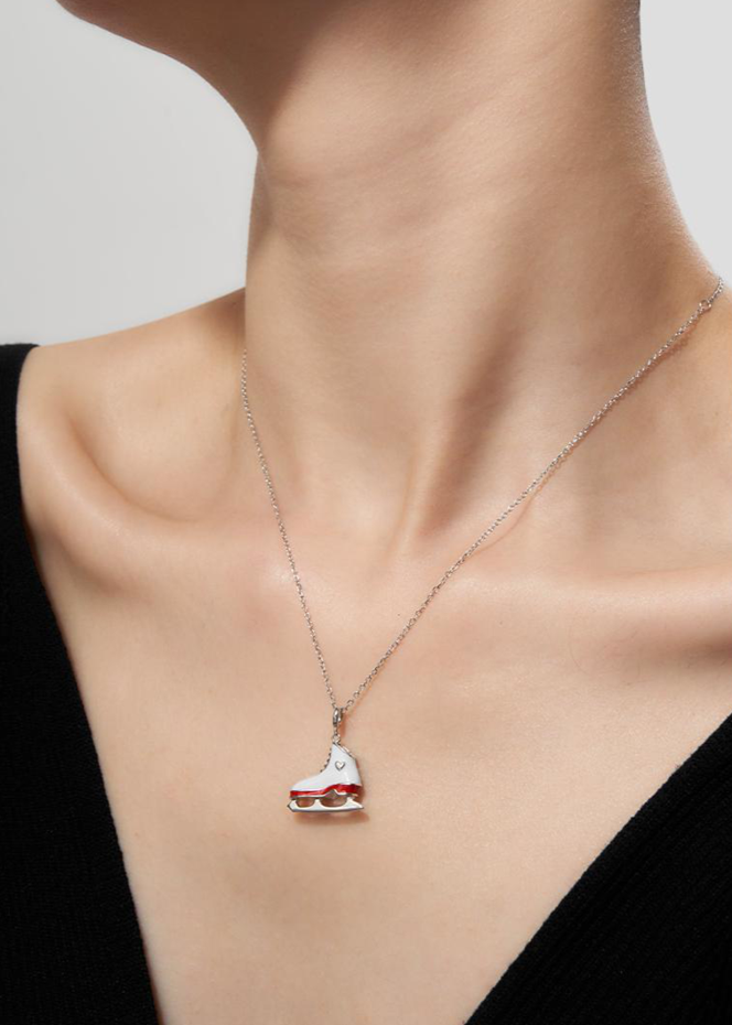 White & Red Ice Skate Necklace