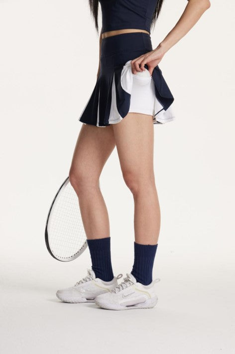 High-Waisted Navy & White Skort
