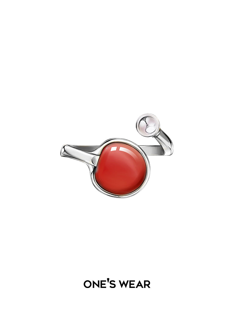 Red Table Tennis Ring with Pearl