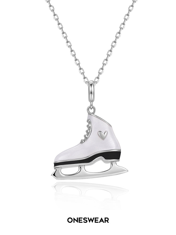 White & Black Ice Skate Necklace