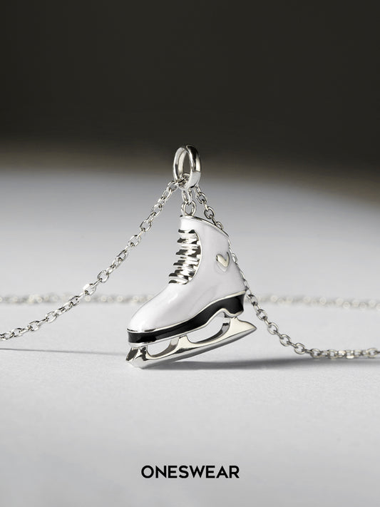 White & Black Ice Skate Necklace