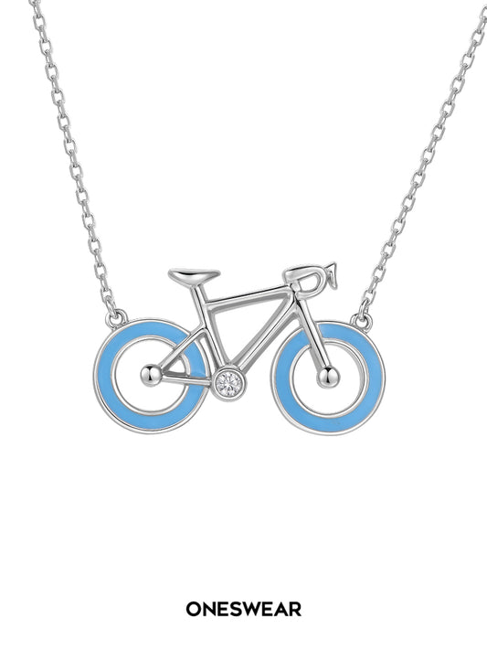Blue & Silver Bicycle Necklace