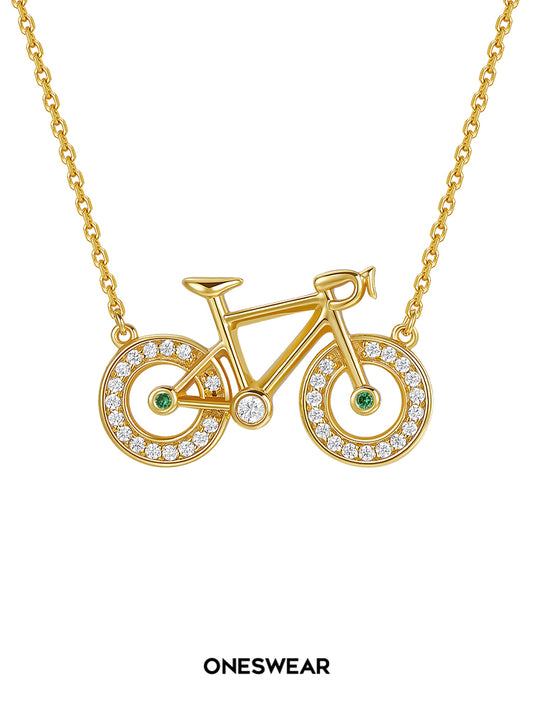 Gold & Zircon Bicycle Necklace