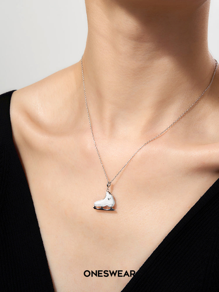 White Ice Skate Necklace