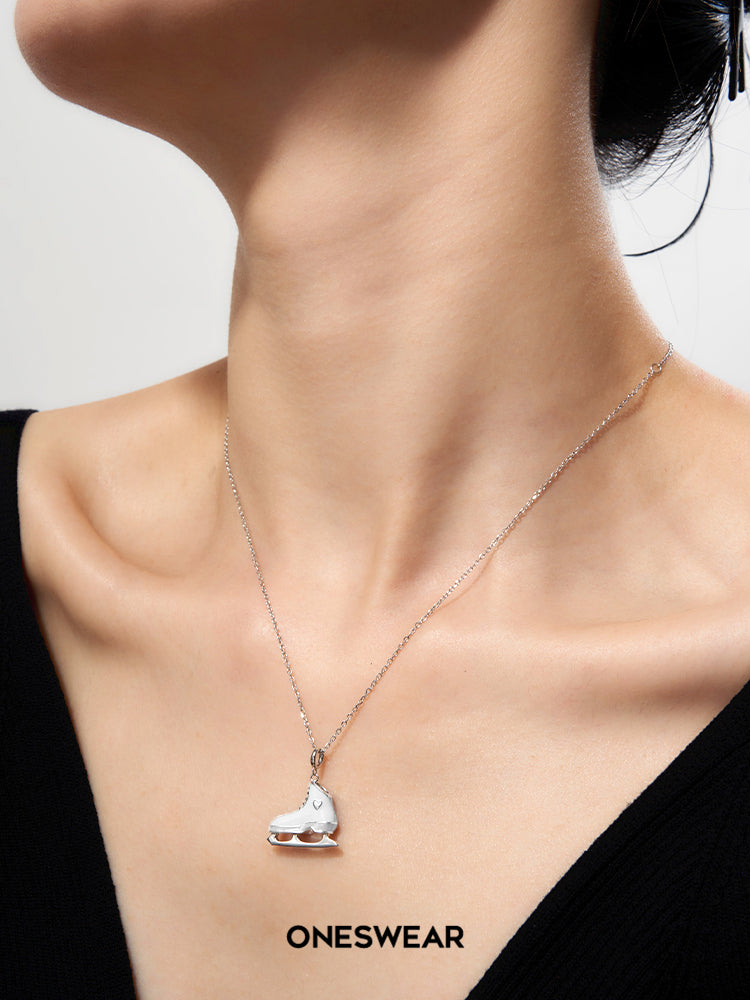 White Ice Skate Necklace